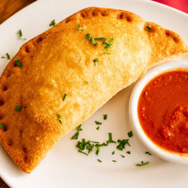 Mozzarella, Sauce, Ham, Capers Panzerotti.