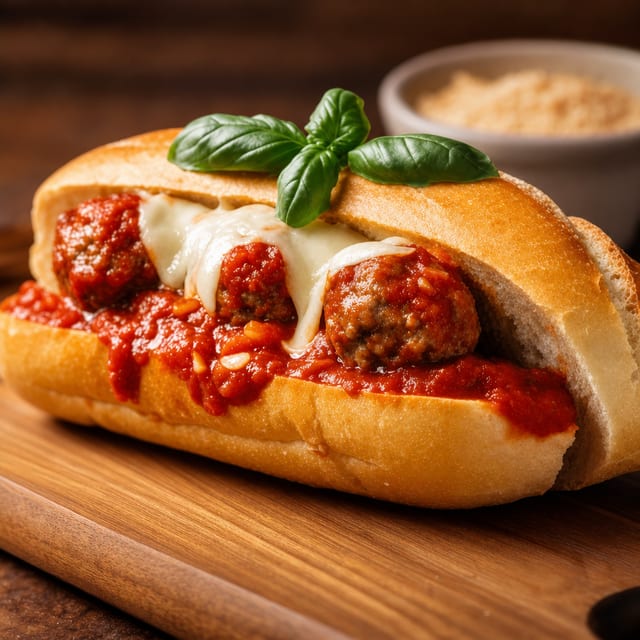 Meatballs with Cheese Hot Sandwich.